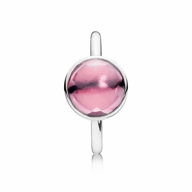 Pandora Poetic Droplet Stackable Ring Ireland - Sterling Silver/Pink/Cubic Zirconia - 184596FNH